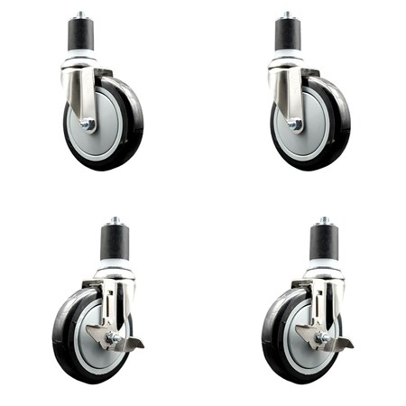 Service Caster 5 Inch 316SS Black Poly Swivel 1-3/4 Inch Expanding Stem Caster Brake SCC, 2PK SS316EX20S514-PPUB-BLK-2-TLB-2-134